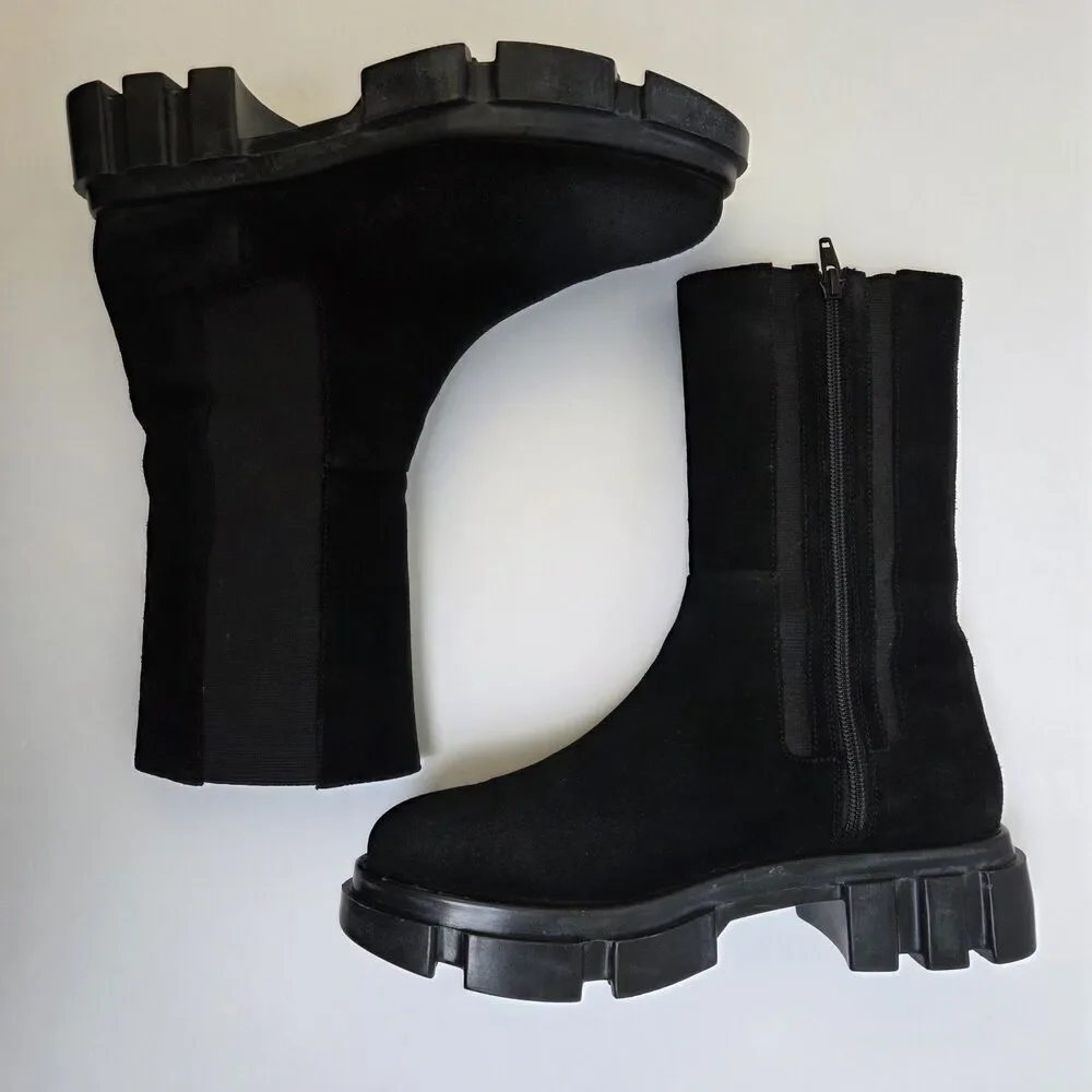 FREE PEOPLE Brooks Chelsea Boots Women's 9 (EU39) Black Suede Lug Sole